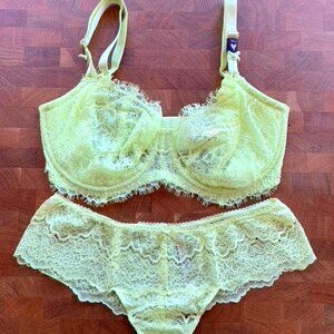 Victoria's Secret Dream Angels Wicked Unlined Bra Set - Neon Yellow 34DDD + M
